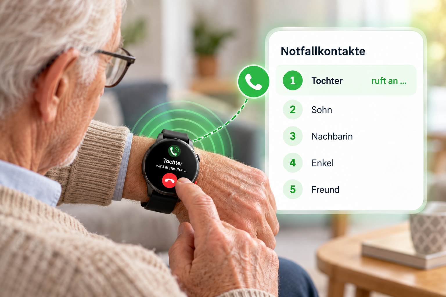 Bis zu fünf Notfallkontakte für die M-GUARD Notfalluhr