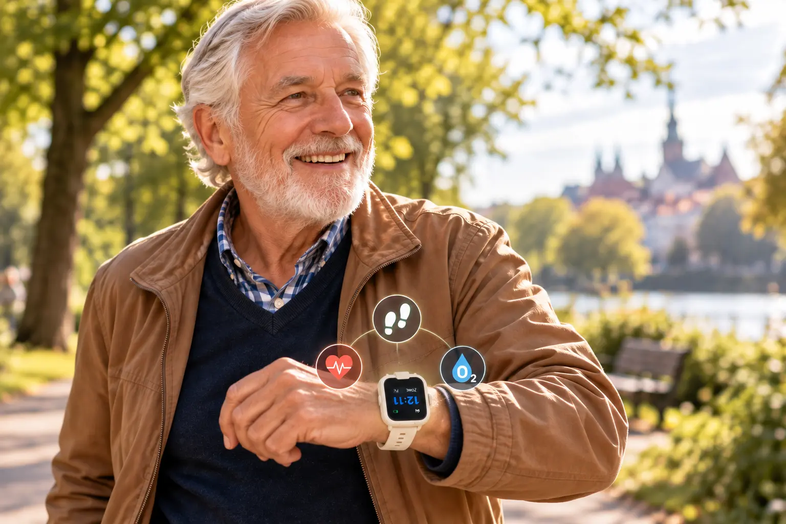 Display der Senionex PRO 5 UHR mit Uhrzeit Akku- und Empfangsanzeige
